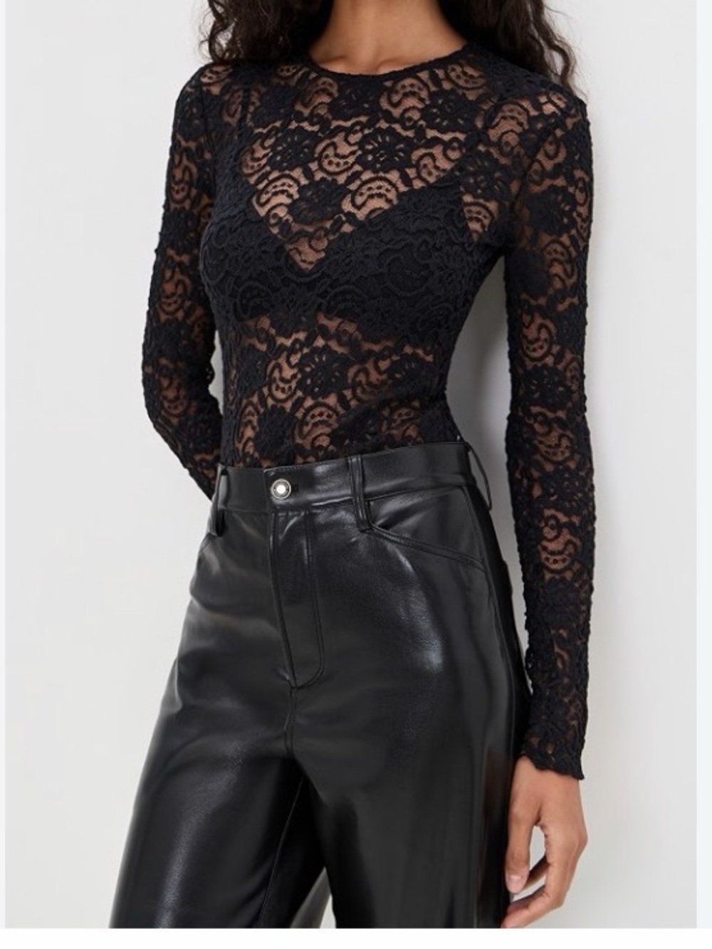 Favorite Daughter Heart of a Woman Black Lace Long-Sleeve Bodysuit Medium